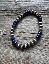 Load image into Gallery viewer, Lapis 6mm 7 Inch Stretch Sterling Silver Pearls Bead Bracelet