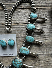 Load image into Gallery viewer, Navajo Sterling Silver White Water Turquoise Squash Blossom Pearls Necklace G