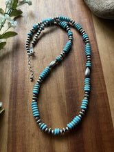 Load image into Gallery viewer, Sterling Silver Blue Turquoise W Multi Bead Pearls Necklace. 24 inch. Gift