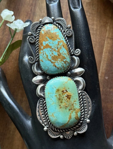 Native American Sterling Silver Turquoise Adjustable Ring M