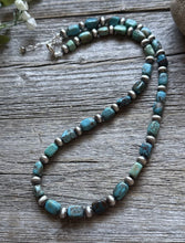 Load image into Gallery viewer, Sterling Silver Blue Green Turquoise Nuggets W Pearls Bead Necklace. 18 inch
