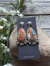 Load image into Gallery viewer, Navajo Sterling Silver Blue Turquoise Spiny Oyster Inlay Earrings. RY. Gift