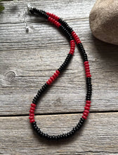 Load image into Gallery viewer, Sterling Silver Black Onyx W Red Coral Bead Necklace. 18 Inch