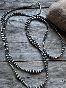 4mm - 8mm Multi Graduated Sterling Silver Oxidized Pearls Bead Necklace 60 Inch
