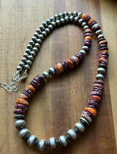 Load image into Gallery viewer, Sterling Silver Graduated Purple Spiny Oyster Pearls Bead Necklace 22 Inch