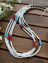 Load image into Gallery viewer, Sterling Silver Multi Strand MOP Mother Of Pearl Turquoise Coral Bead Necklace 24 inch