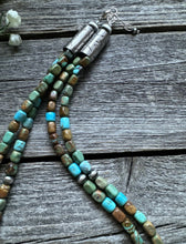 Load image into Gallery viewer, Sterling Silver Multi 2 Strand Blue Green Turquoise Bead Necklace. 20 inch