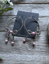 Load image into Gallery viewer, Sterling Silver Bow Pink Conch Pearls Hoop Bead Earrings 3.5 Inch