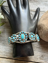 Load image into Gallery viewer, Navajo Native Sterling Silver Turquoise Cluster Cuff Bracelet Nathaniel Kirly