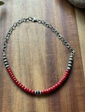 Load image into Gallery viewer, Sterling Silver Graduated Red Coral Pearls Chain Bead Necklace. 16 Inch. Gift