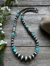 Load image into Gallery viewer, Sterling Silver Blue Turquoise W Pearls Bead Necklace. 22 inch
