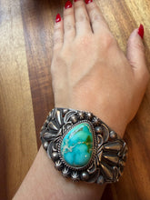 Load image into Gallery viewer, Navajo sterling silver Sonoran rose turquoise cuff bracelet