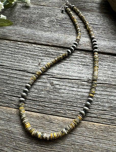 Sterling Silver Bumblebee Jasper W 6mm Pearls Bead Necklace. 18 inch