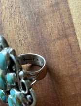 Load image into Gallery viewer, Navajo Sterling Silver Sonoran Gold Turquoise Cluster Ring. Size 8 Geneva