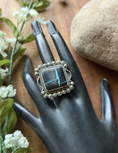 Load image into Gallery viewer, Navajo Sterling Silver Black Jack Turquoise Adjustable Ring Etta Enditto Gift