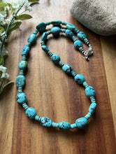 Load image into Gallery viewer, Sterling Silver Blue Turquoise Nuggets W Pearls Bead Necklace. 24 inch