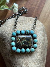 Load image into Gallery viewer, Navajo Sterling Silver Black Jack Turquoise Cluster Chain Lariat Necklace CY