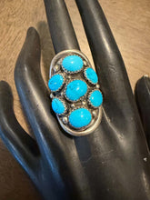 Load image into Gallery viewer, Navajo sterling silver turquoise cluster ring size 8