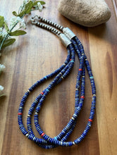 Load image into Gallery viewer, Sterling Silver Multi Strand Stone Lapis Pearls Bead Necklace 24 Inch Navajo RD
