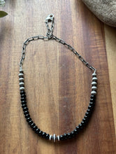 Load image into Gallery viewer, Sterling Silver Graduated Black Onyx Pearls Chain Bead Necklace. 16 Inch. Gift