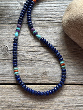 Load image into Gallery viewer, Lapis Multi Stone Color Sterling Silver Bead Necklace. 18 inch Gift