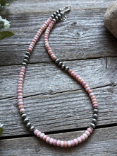 Load image into Gallery viewer, Southwestern Sterling Silver Pink Conch 6mm Pearls Bead Necklace 18 Inch