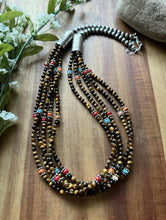 Load image into Gallery viewer, Sterling Silver Multi Strand Stone Tigers Eye Pearls Bead Necklace 24 Inch RD