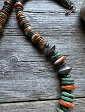 Load image into Gallery viewer, Sterling Silver Green Turquoise Spiny Oyster Multi Stone Bead Necklace 26 Inch