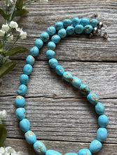 Load image into Gallery viewer, Chunky Sleeping Beauty Turquoise Sterling Silver Nuggets Bead Necklace 18 inch
