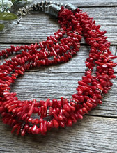Load image into Gallery viewer, Sterling Silver Multi Strand Red Bamboo Coral Bead Necklace 24 Inch