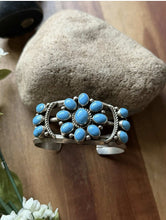 Load image into Gallery viewer, Native American Sterling Silver Blue Turquoise Cluster Cuff Bracelet RB