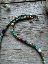Load image into Gallery viewer, Sterling Silver Blue Green Turquoise Multi Stone Bead Necklace. 18 inch