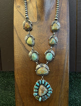 Load image into Gallery viewer, Navajo Sterling Silver Blue Green Royston Turquoise Lariat Cluster Necklace CY