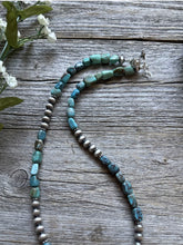 Load image into Gallery viewer, Sterling Silver Blue Green Turquoise W Pearls Bead Necklace. 18 inch