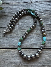 Load image into Gallery viewer, Sterling Silver Blue Green Turquoise W Pearls Round Bead Necklace 18 inch Gift