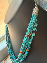 Load image into Gallery viewer, Sterling silver blue turquoise bead necklace 24 inch