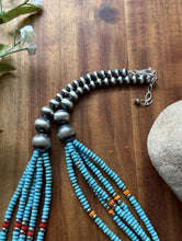Load image into Gallery viewer, Sterling Silver Multi Strand Stone Blue Turquoise Pearls Bead Necklace. 26 inch
