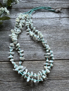 Vintage Native American Sterling Silver White Shell Turquoise Bead Necklace 26”