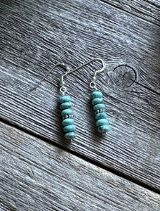 Southwestern 925 Sterling Silver Blue Turquoise Bead Earrings 1 Inch