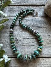 Load image into Gallery viewer, Sterling Silver Blue Green Graduated Turquoise Nuggets Bead Necklace 18 inch