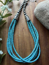 Load image into Gallery viewer, Sterling Silver Multi Strand Blue Turquoise Bead Necklace. 18 inch