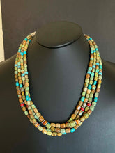 Load image into Gallery viewer, Sterling silver sourhwestern blue green turquoise multistrand necklace 24 inch
