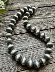 16mm 22 Inch 925 Sterling Silver Oxidized Pearls Bead Necklace Southwestern