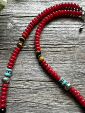 Load image into Gallery viewer, Southwestern 925 Sterling Silver Multi Stone Red Coral Bead Necklace 18 inch