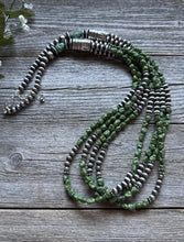 Load image into Gallery viewer, Sterling Silver Pearls Sonoran Gold Turquoise Nuggets Bead Necklace 30 Inch