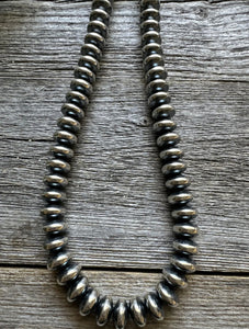 Southwestern 925 Sterling Silver 10mm Flat Saucer Pearls Bead Necklace 18 Inch
