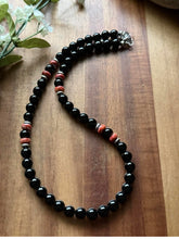 Load image into Gallery viewer, Sterling Silver Black Onyx Red Spiny Oyster Bead Necklace. 18 Inch Gift