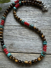 Load image into Gallery viewer, Southwestern Multi Stone Sterling Silver Tigers Eye Bead Necklace 18 inch