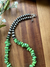 Load image into Gallery viewer, Sterling Silver Green Turquoise Pearls Bead Necklace. 18 inch. Gift