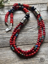 Load image into Gallery viewer, Tommy Rosita Singer T R Sterling Silver Multi Strand Red Coral Bead Necklace 28”